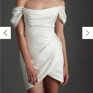 Watters Marlina Off-The-Shoulder Convertible Mini Wedding Dress